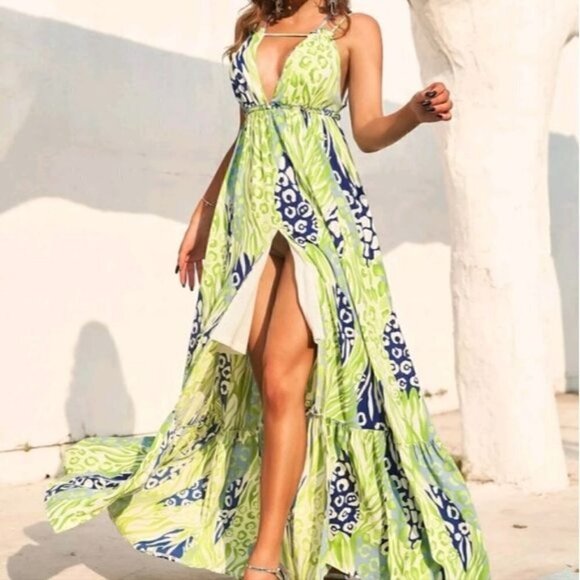 MULTICOLOR ALL OVER PRINT , BACKLESS,  FRILL, CUT OUT, CRISS CROSS , CAM… - Picture 5 of 8